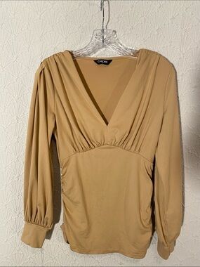 Chicme Classic V-Neck Top - Camel Contemporary Layering FigureFlattering Medium